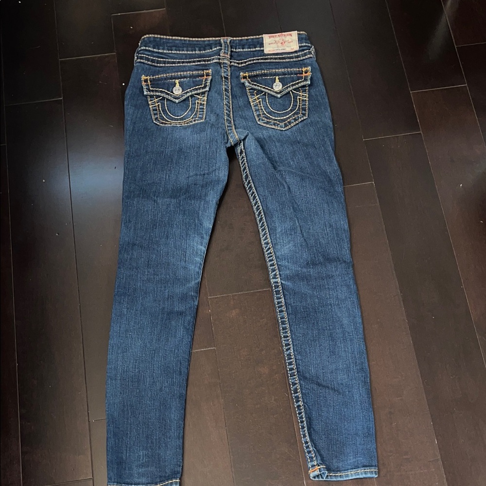 True Religion Women's Skinny Jeans in Dark Blue with Contrast Stitching - Picture 5 of 9